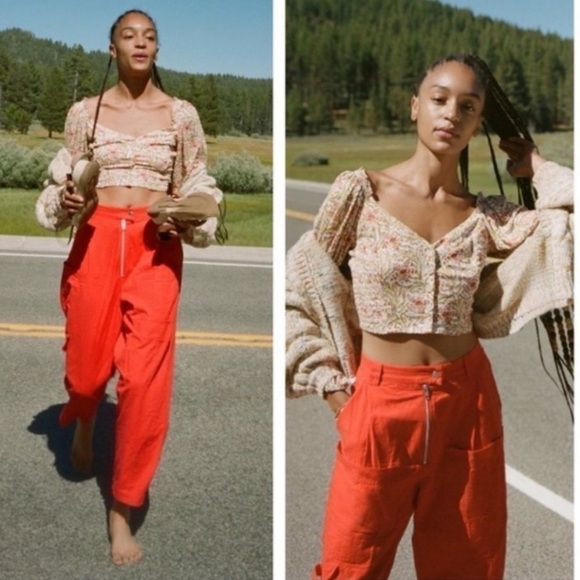 Urban Outfitters Kinley High Waist Cargo Utility Pants Orange Size 2 - Picture 1 of 12